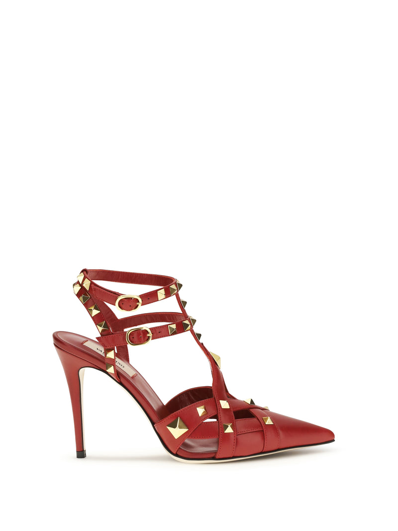 Valentino Garavani Valentino Garavani Studded Kidskin Sandals Bright Red - World Class Fashion