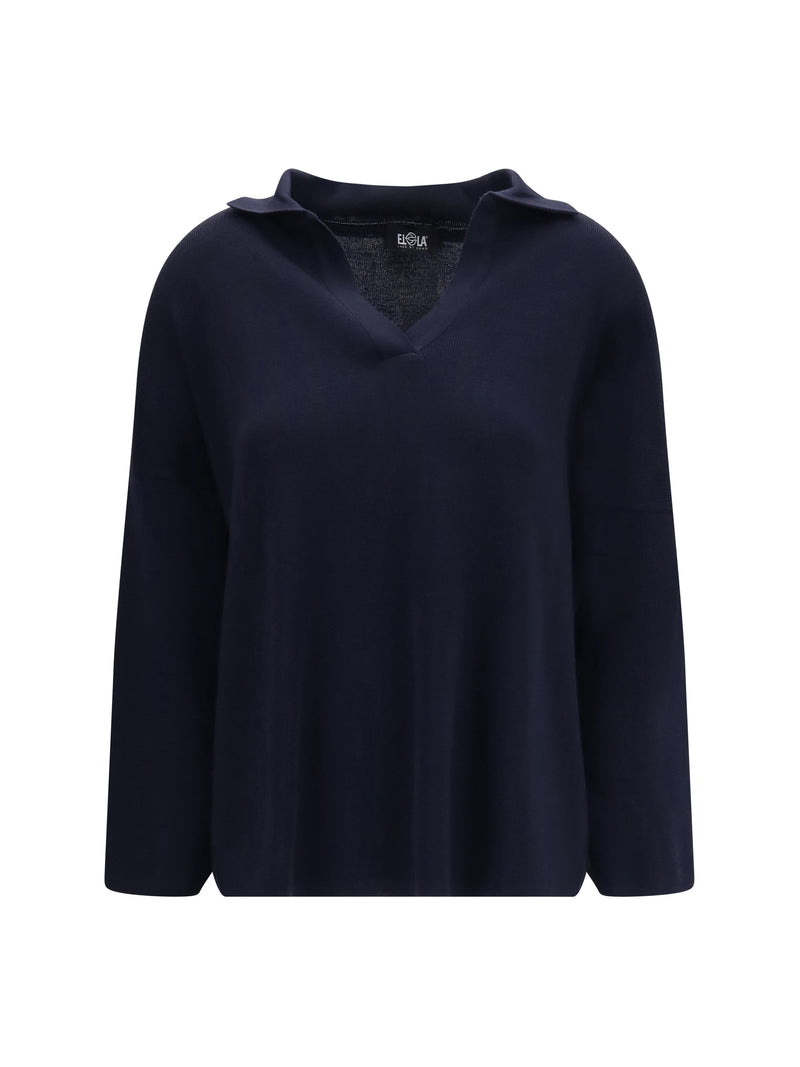 Ella Ella Wool Polo Collar Sweater Navy Women - World Class Fashion