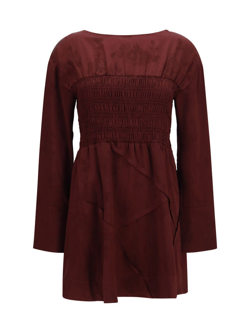Ganni Ganni Long-Sleeve Satin Mini Dress Port Royale - World Class Fashion