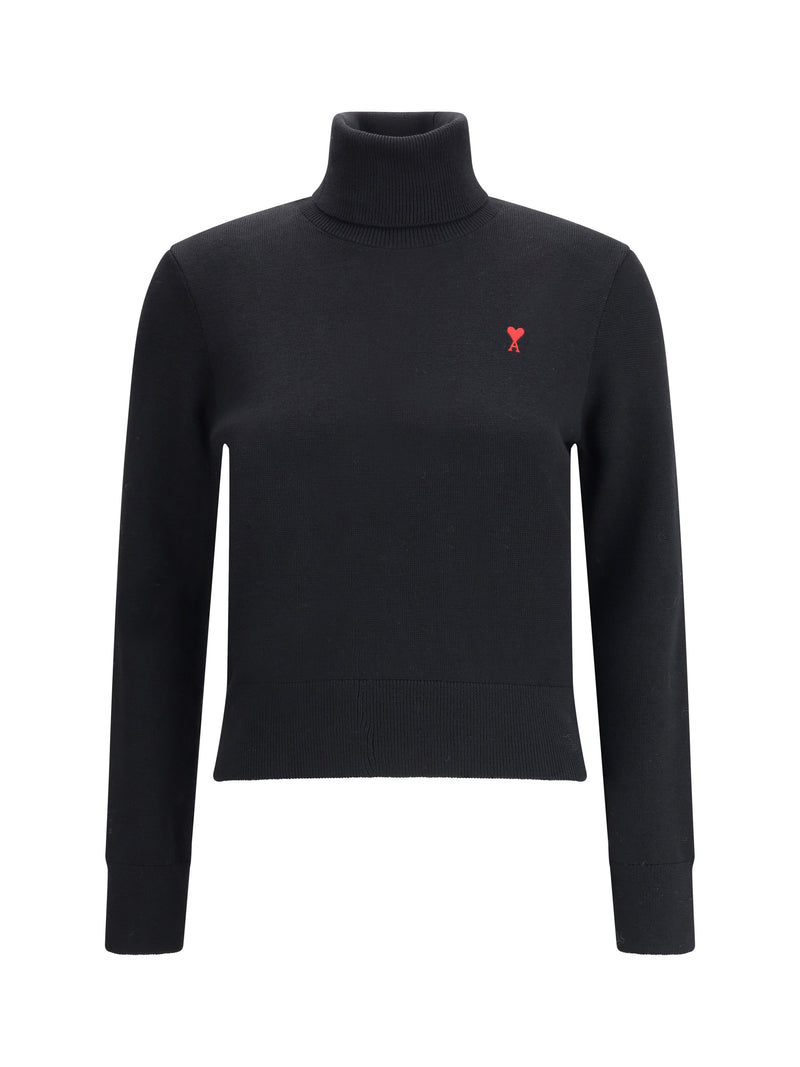 AMI Paris AMI Paris Ami De Coeur Turtleneck Sweater Noir/Rouge - World Class Fashion