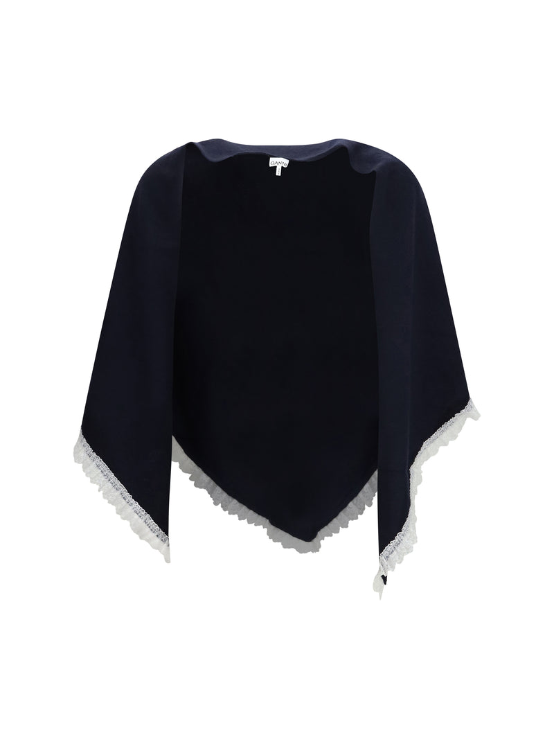 Ganni Ganni Openwork Wool Cape Sky Captain - World Class Fashion