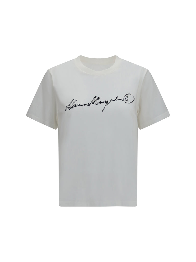 Mm6 Mm6 Central-Print T-Shirt Off White - World Class Fashion