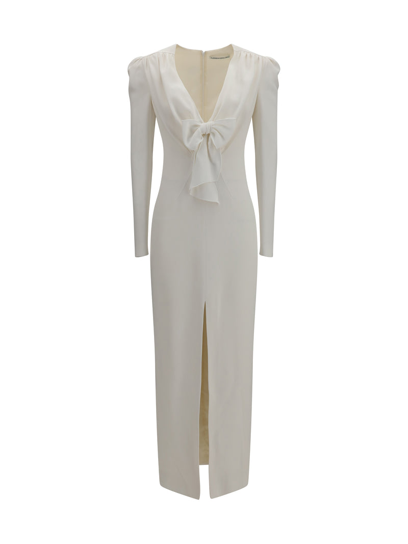 Alessandra Rich Alessandra Rich V-neck Dress with Bow White - World Class Fashion
