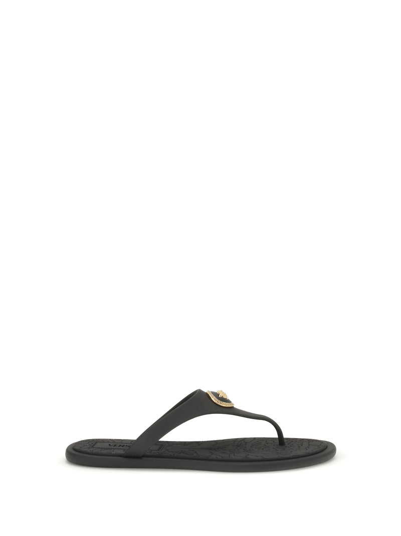 Versace Versace Rubber Thong Sandals Black Versace Gold - World Class Fashion