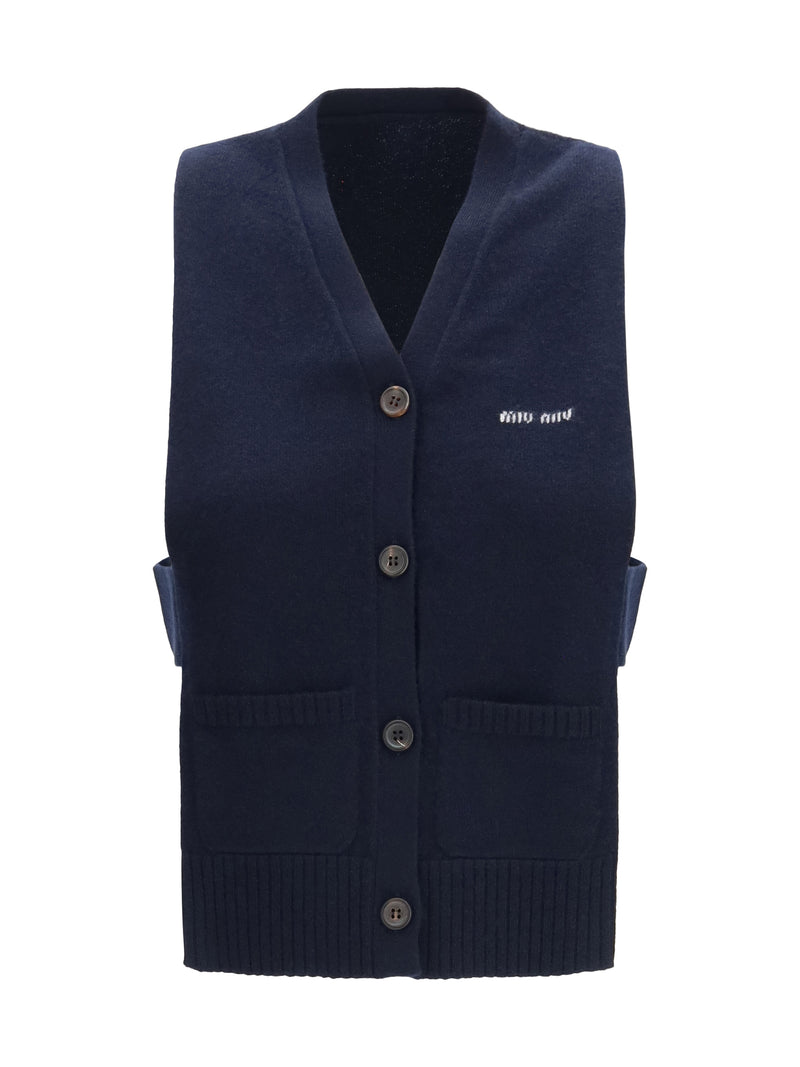 Miu Miu Miu Miu Cashmere Cardigan Vest Blue - World Class Fashion