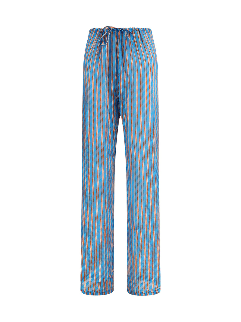 Dries Van Noten Dries Van Noten Striped Silk Blend Pants Turquoise - World Class Fashion