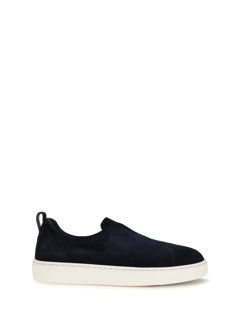 Santoni Zapatillas sin cordones Santoni de ante azules para hombre - World Class Fashion