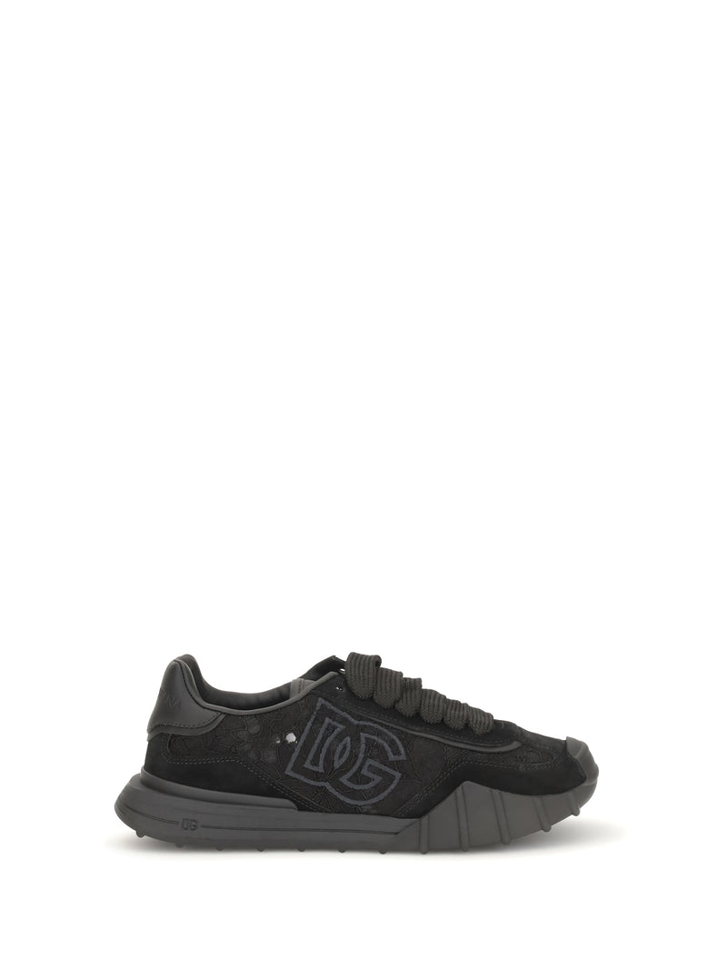 Dolce & Gabbana Dolce & Gabbana Leather and Lace Sneakers Black - World Class Fashion