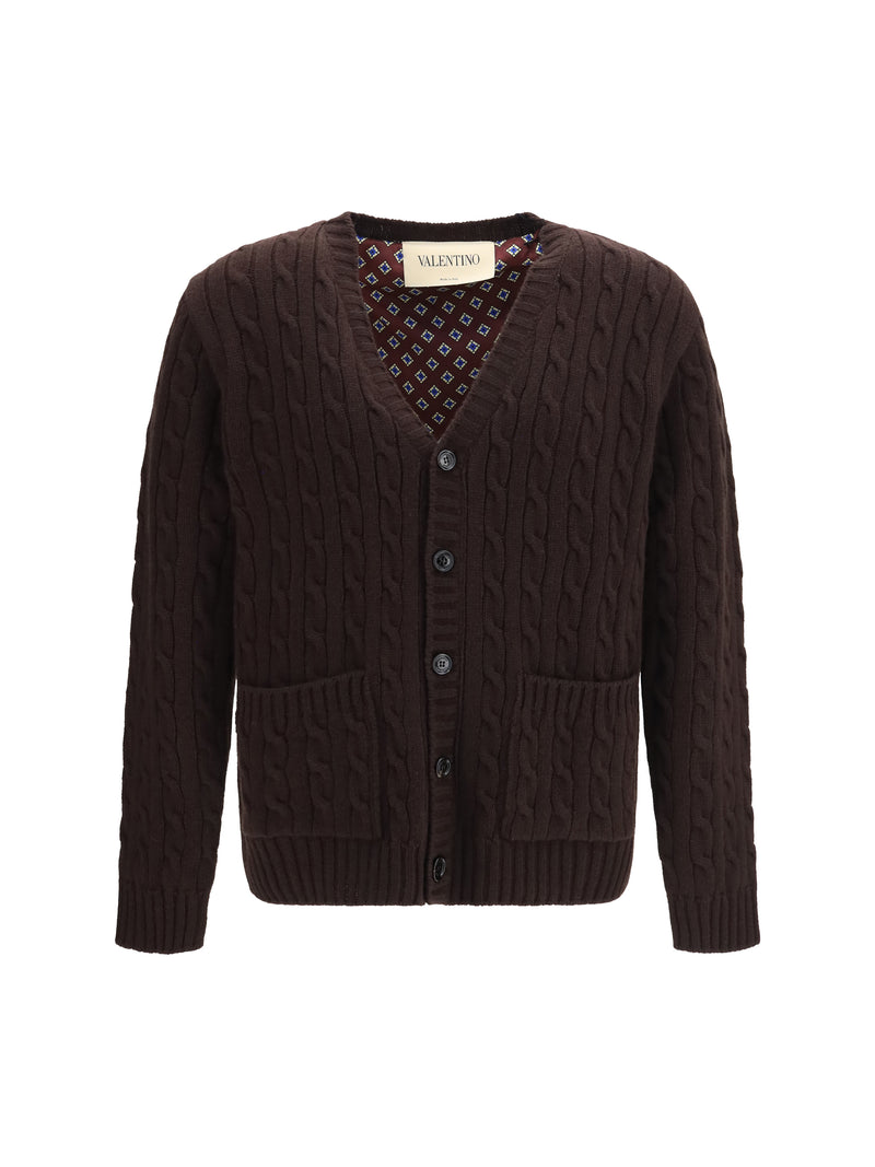 Valentino Valentino Virgin Wool V-neck Cardigan Middle Brown - World Class Fashion