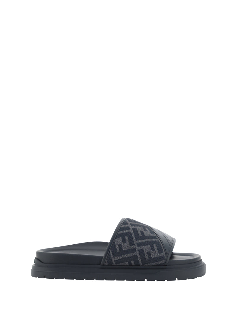 Fendi Fendi Slide Diagonal Sandals Nero+Ner+Grigio Nero - World Class Fashion