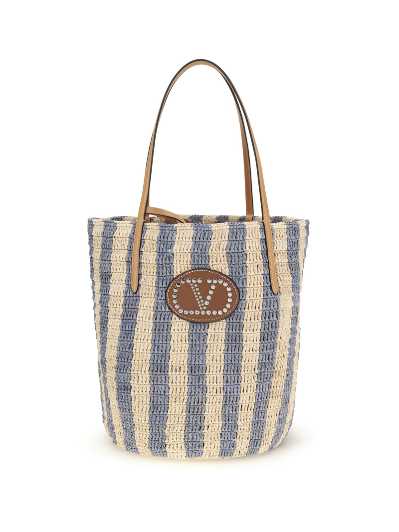 Valentino Garavani Valentino Garavani Striped Raffia Bucket Bag Naturale/Verde - World Class Fashion
