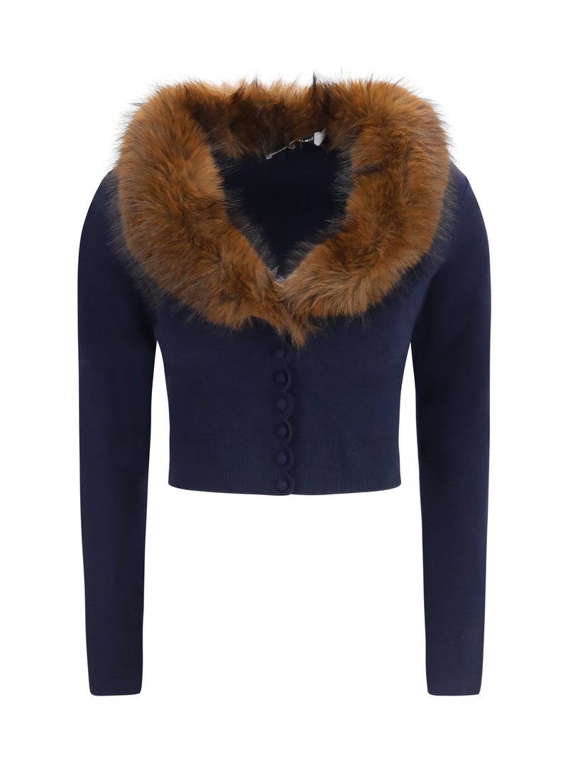 Self-portrait Self-portrait Knit and Faux Fur Cardigan Navy - World Class Fashion