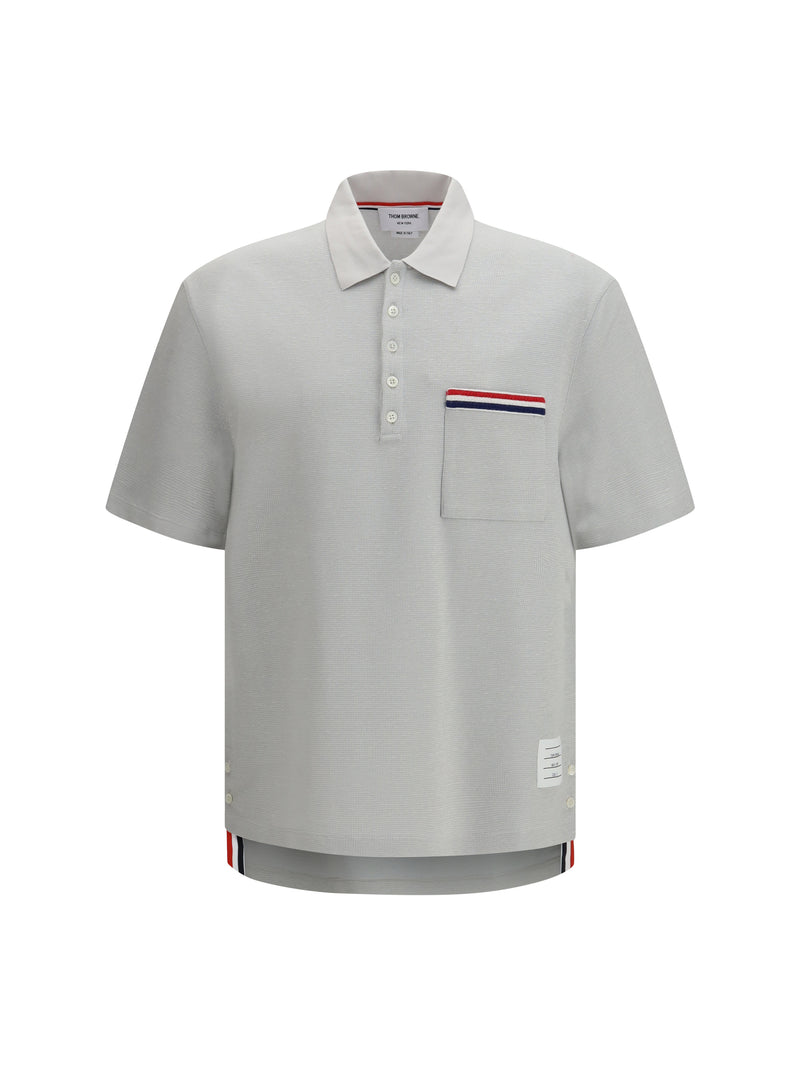 Thom Browne Thom Browne Short-sleeve Polo With Chest Pocket Pale Grey - World Class Fashion