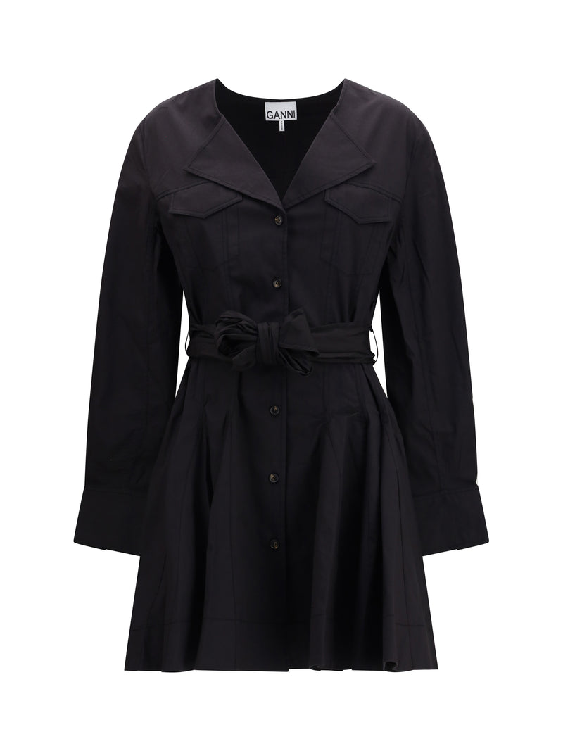 Ganni Ganni Short Shirt Dress With Belt Black - World Class Fashion
