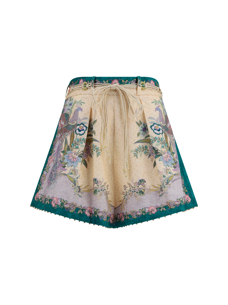 Zimmermann Zimmermann Indra Shorts Plisados Crema Estampado Floral - World Class Fashion