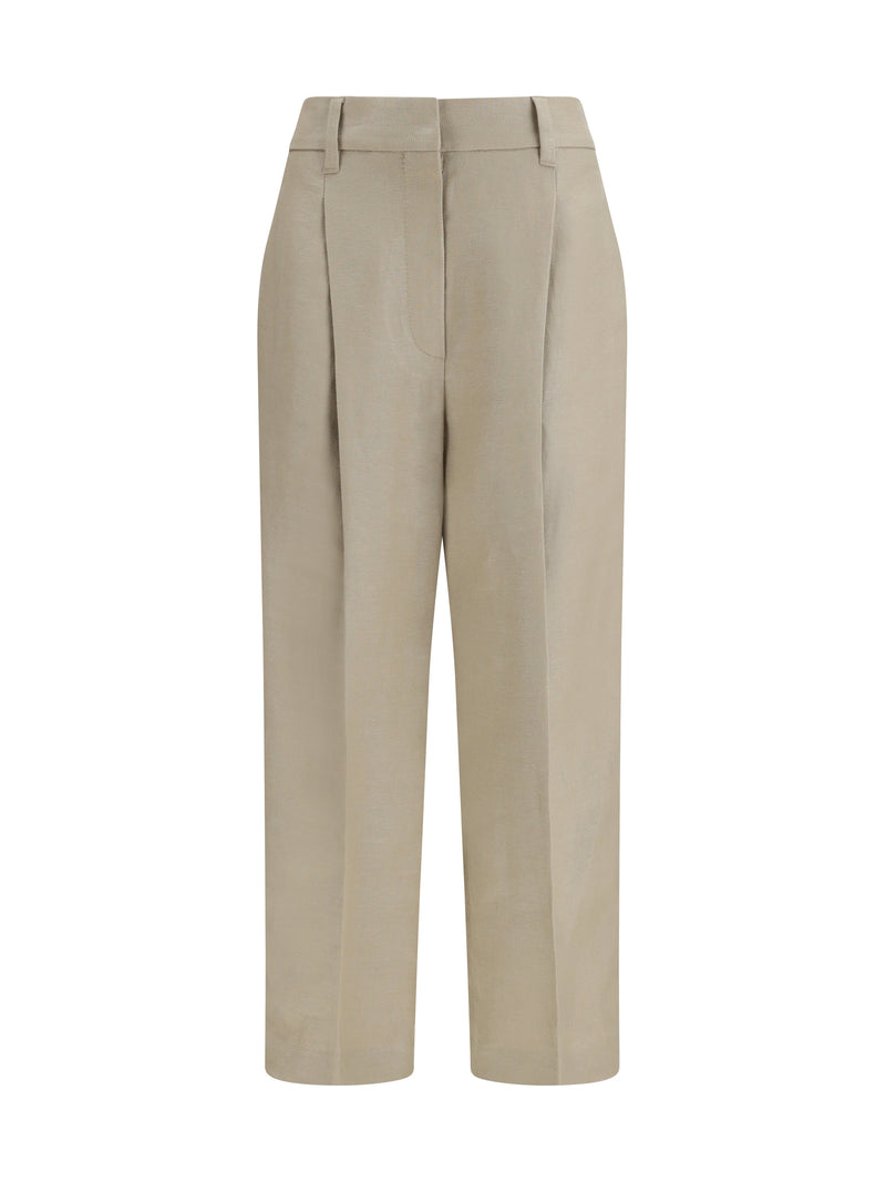 Brunello Cucinelli Brunello Cucinelli Linen Wide-Leg Pants Pale Oak - World Class Fashion