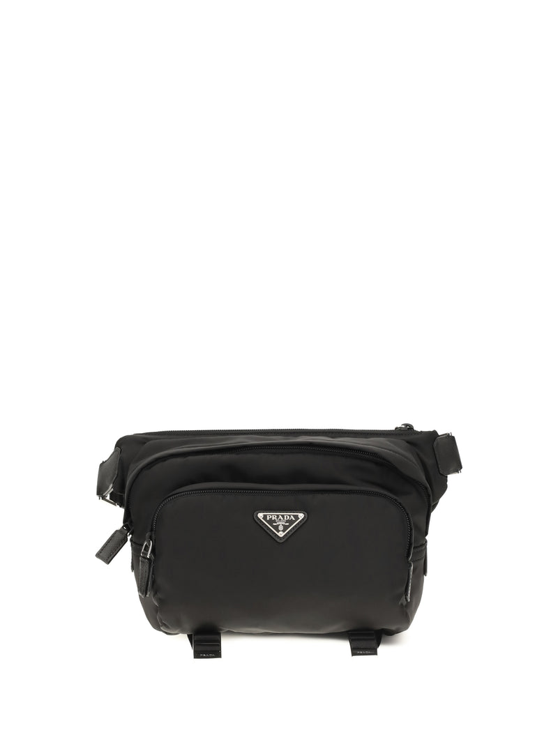Prada Prada Re-Nylon and Saffiano Shoulder Bag Black - World Class Fashion