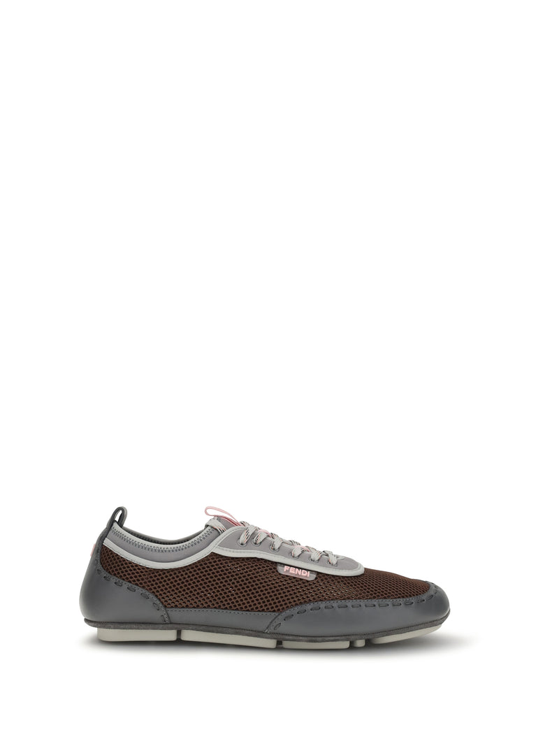 Fendi Fendi Leather and Mesh Sneakers Grig+Moro+Grigio Med - World Class Fashion