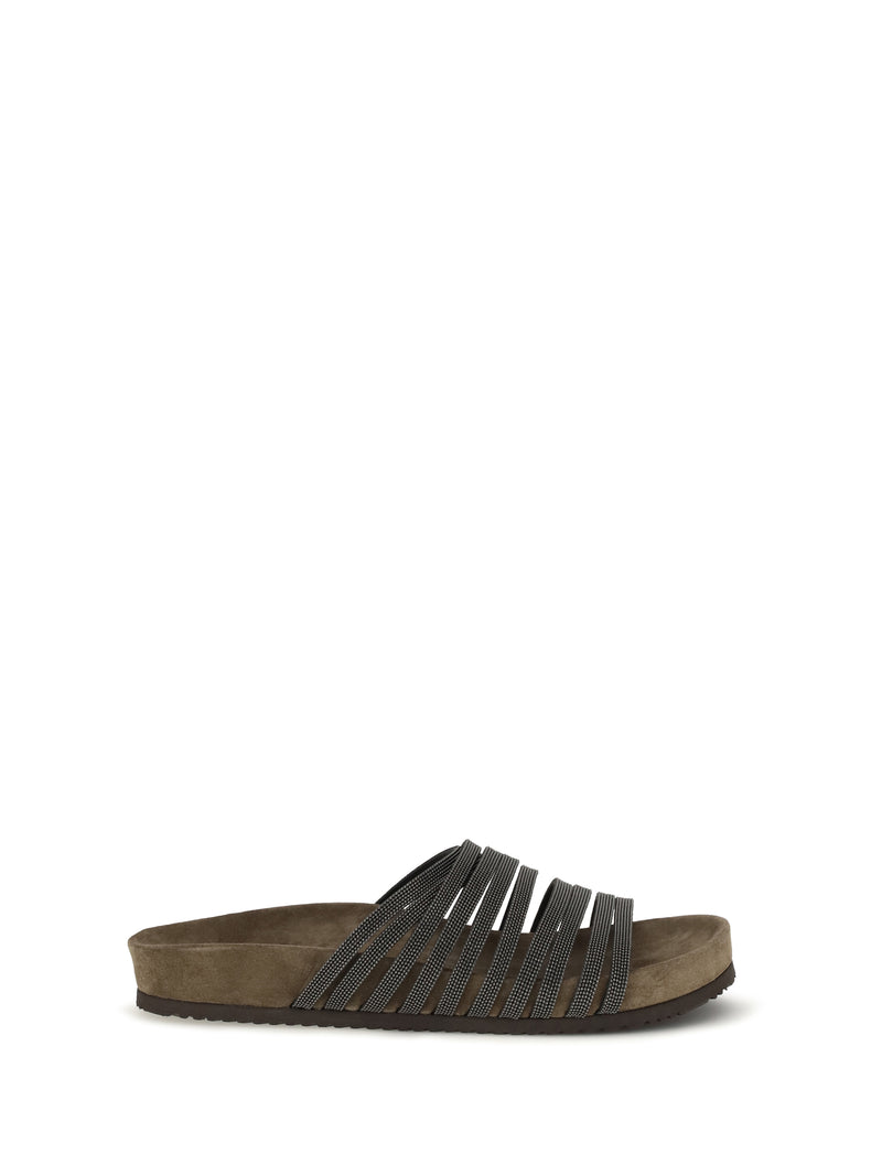 Brunello Cucinelli Brunello Cucinelli Lace-up Slides with Monili Nero - World Class Fashion
