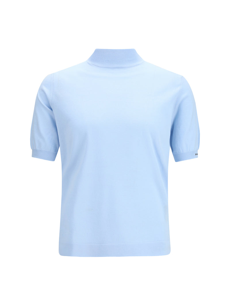 Prada Prada Short-sleeve Cotton Sweater Cielo - World Class Fashion