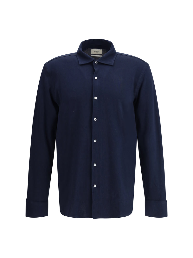 Brooksfield Brooksfield Cotton Cuban Collar Shirt Navy - World Class Fashion