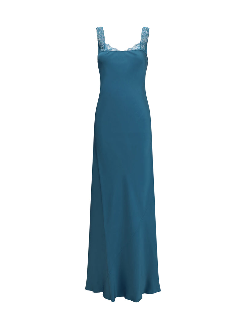 Forte_forte Forte_forte Satin Maxi Dress With Lace Trims - World Class Fashion