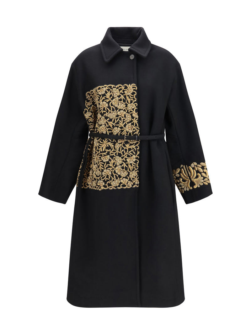 Dries Van Noten Dries Van Noten Alpaca Wool Embroidered Coat Black - World Class Fashion
