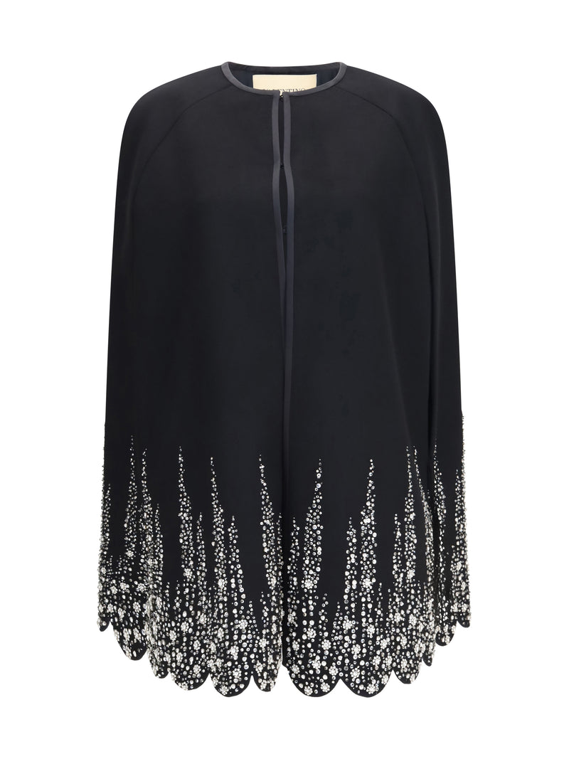 Valentino Valentino Compact Drap Cape with Rhinestones Black/Silver - World Class Fashion