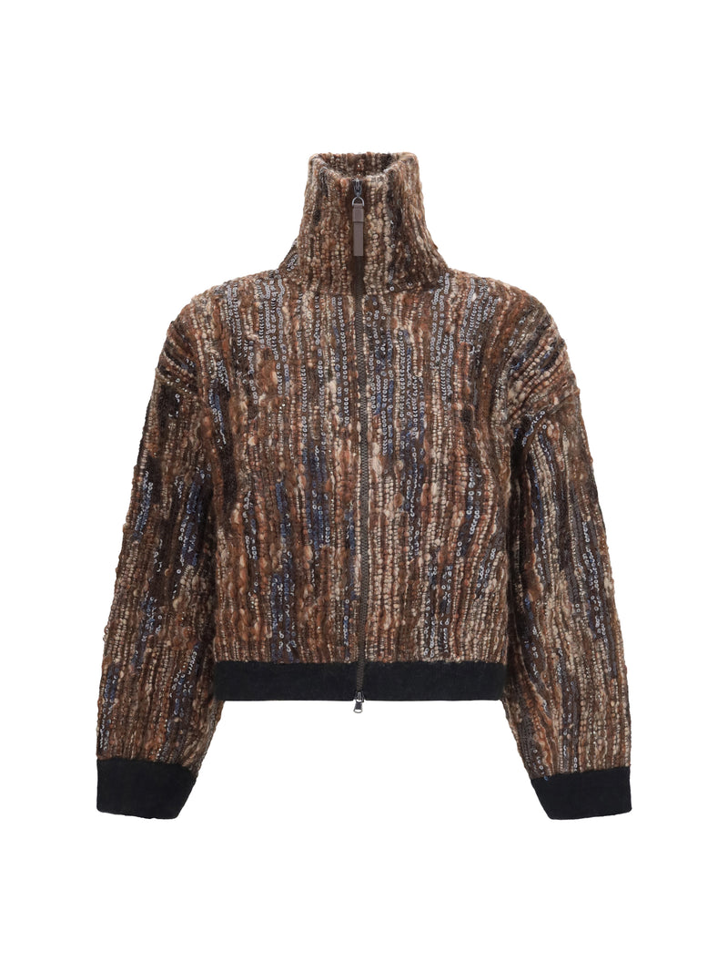 Brunello Cucinelli Brunello Cucinelli Perforated Zip Cardigan Brown - World Class Fashion
