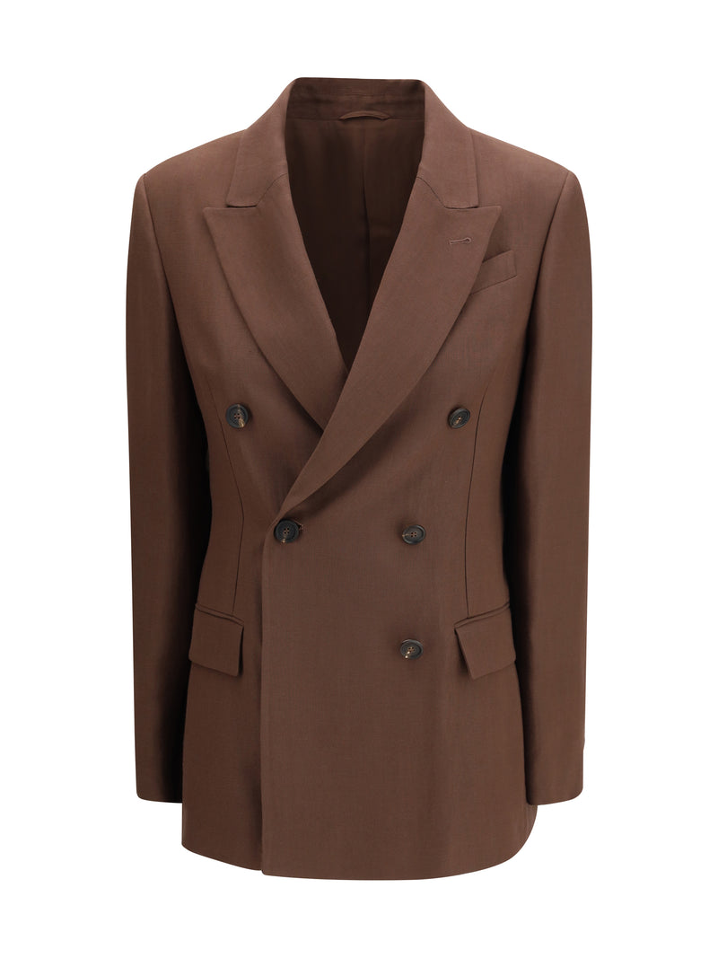 Brunello Cucinelli Brunello Cucinelli Peak Lapels Double-breasted Blazer Brown - World Class Fashion