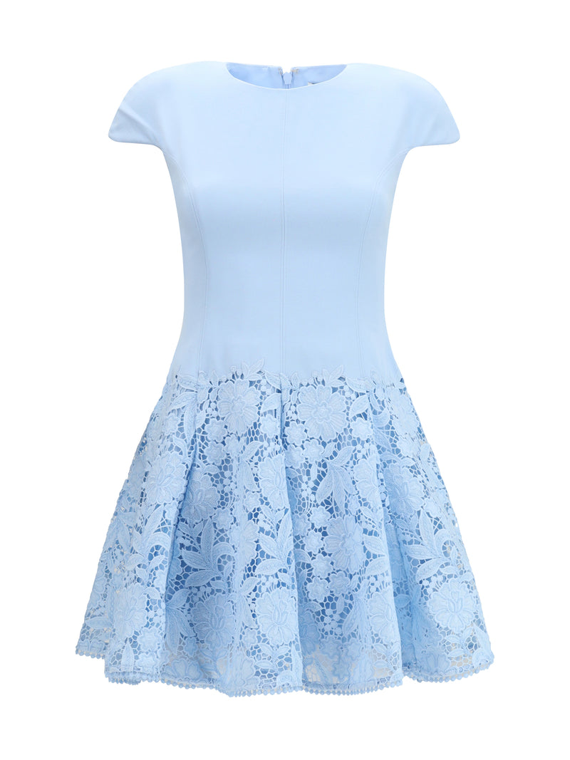 Self-portrait Self-portrait Crepe Mini Dress Blue with Lace Detailing - World Class Fashion