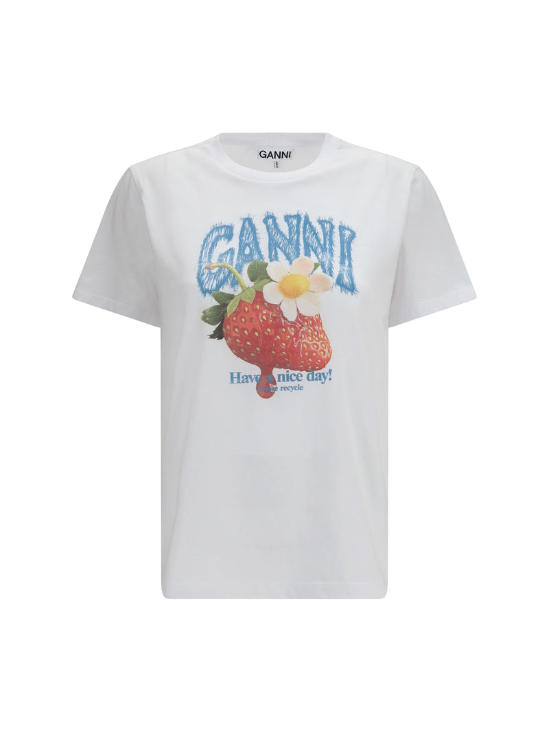Ganni Ganni Strawberry Cotton T-shirt Bright White - World Class Fashion