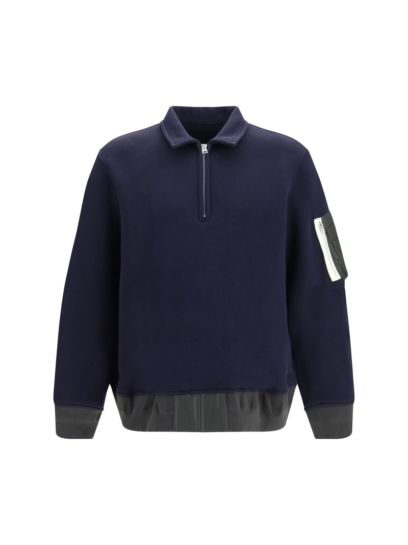 Sacai Sacai Terry Cloth Zip Polo Navy/Dark Khaki - World Class Fashion