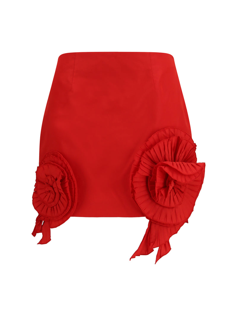 Blumarine Blumarine Crepe Mini Skirt with Floral Appliqué Lipstick Red - World Class Fashion