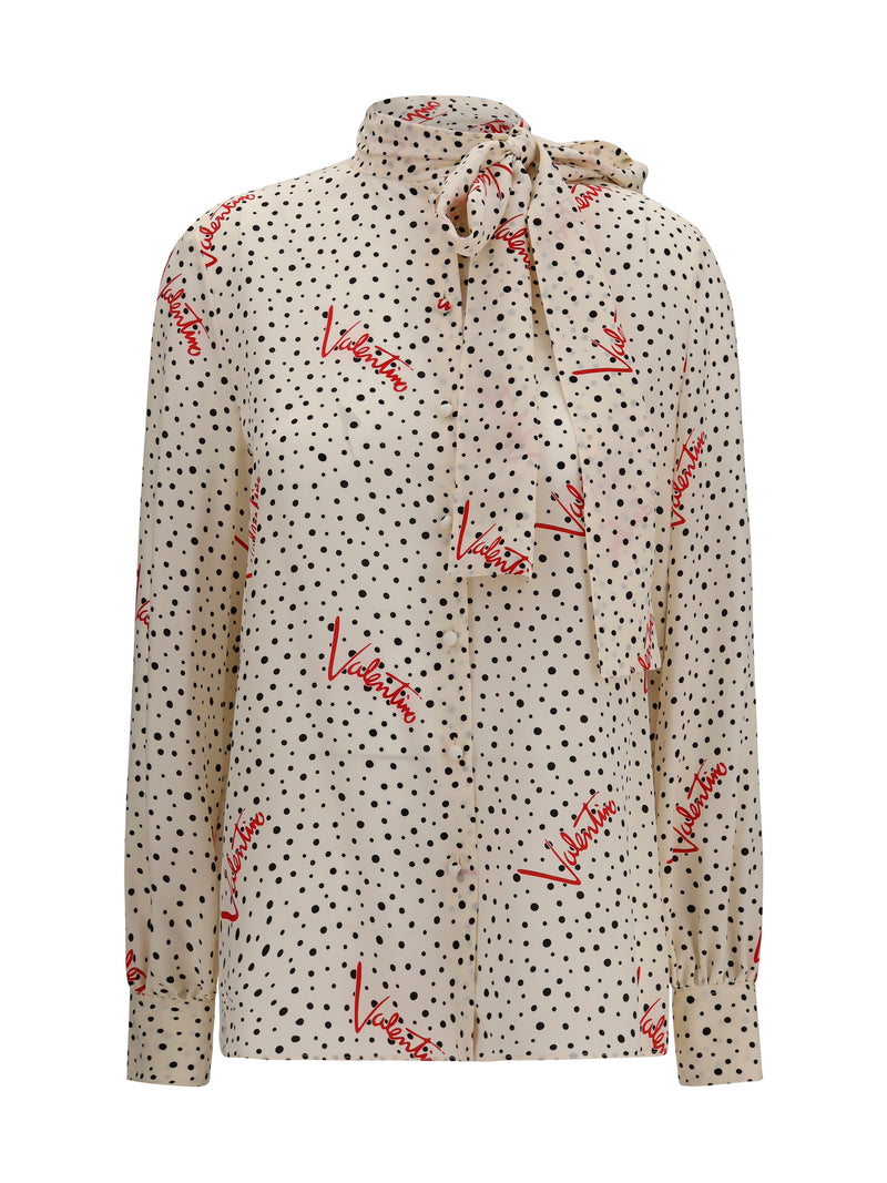 Valentino Valentino Crepe De Chine Bow-neck Shirt Vaniglia/Nero/Paris - World Class Fashion