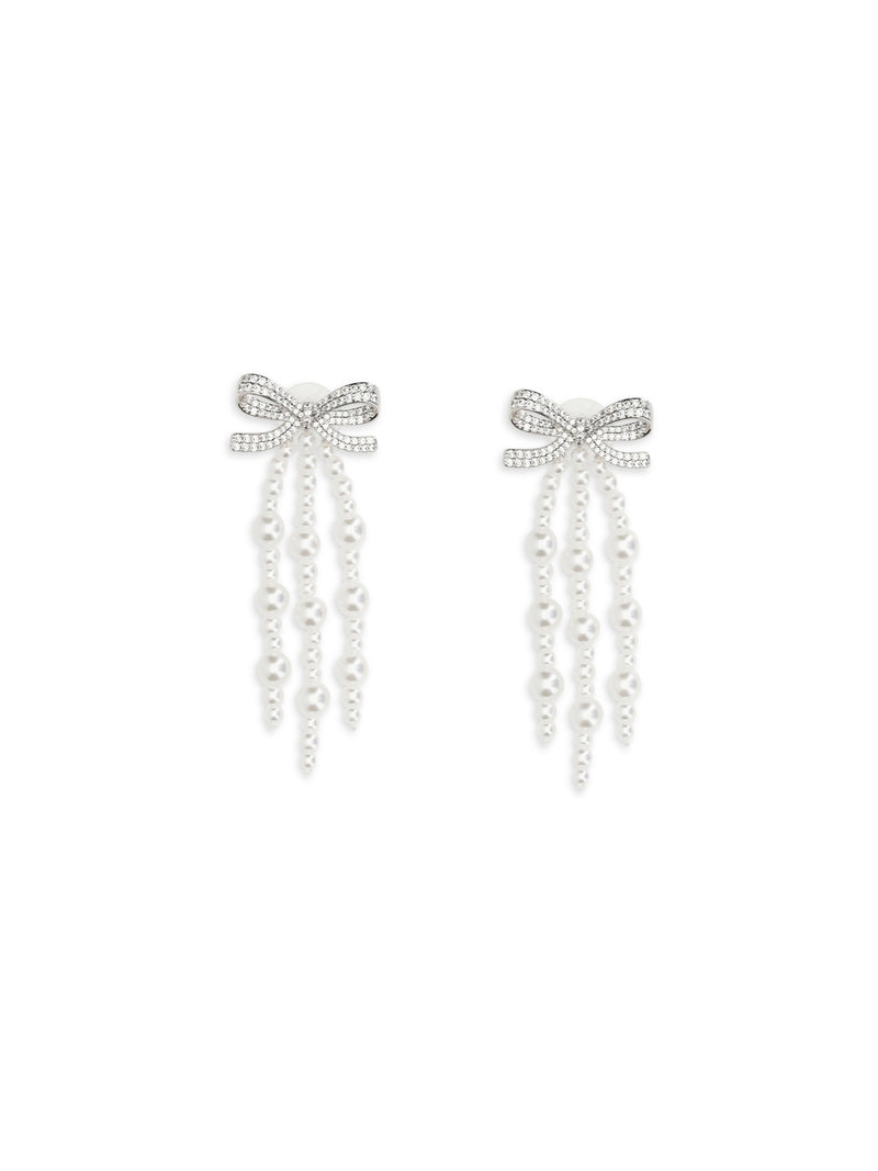 Self-portrait Self-portrait Cascade Bow Earrings With Pearls - World Class Fashion