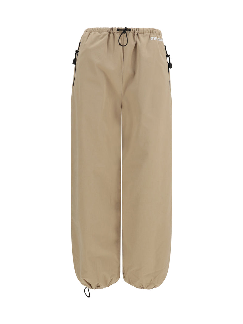 Miu Miu Miu Miu Elasticated Waist Cotton Gabardine Pants Corda - World Class Fashion