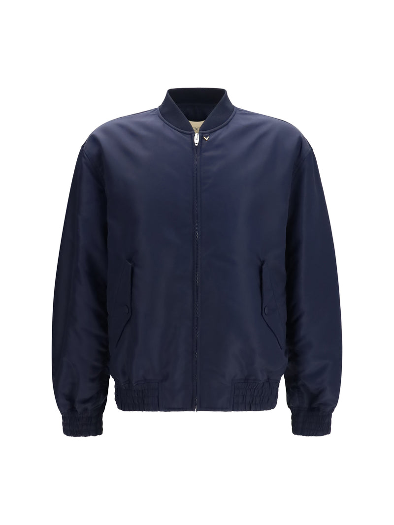 Valentino Valentino Nylon Jacket With Ruffles Navy Peony - World Class Fashion