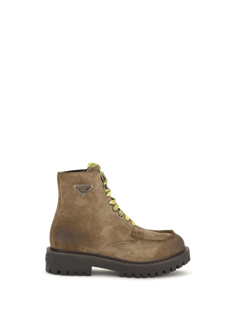 Prada Prada Suede Lace-up Ankle Boots Sigaro - World Class Fashion