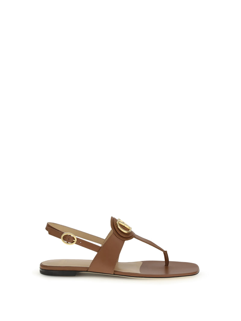 Valentino Garavani Valentino Garavani Leather Thong Sandals Tobacco - World Class Fashion