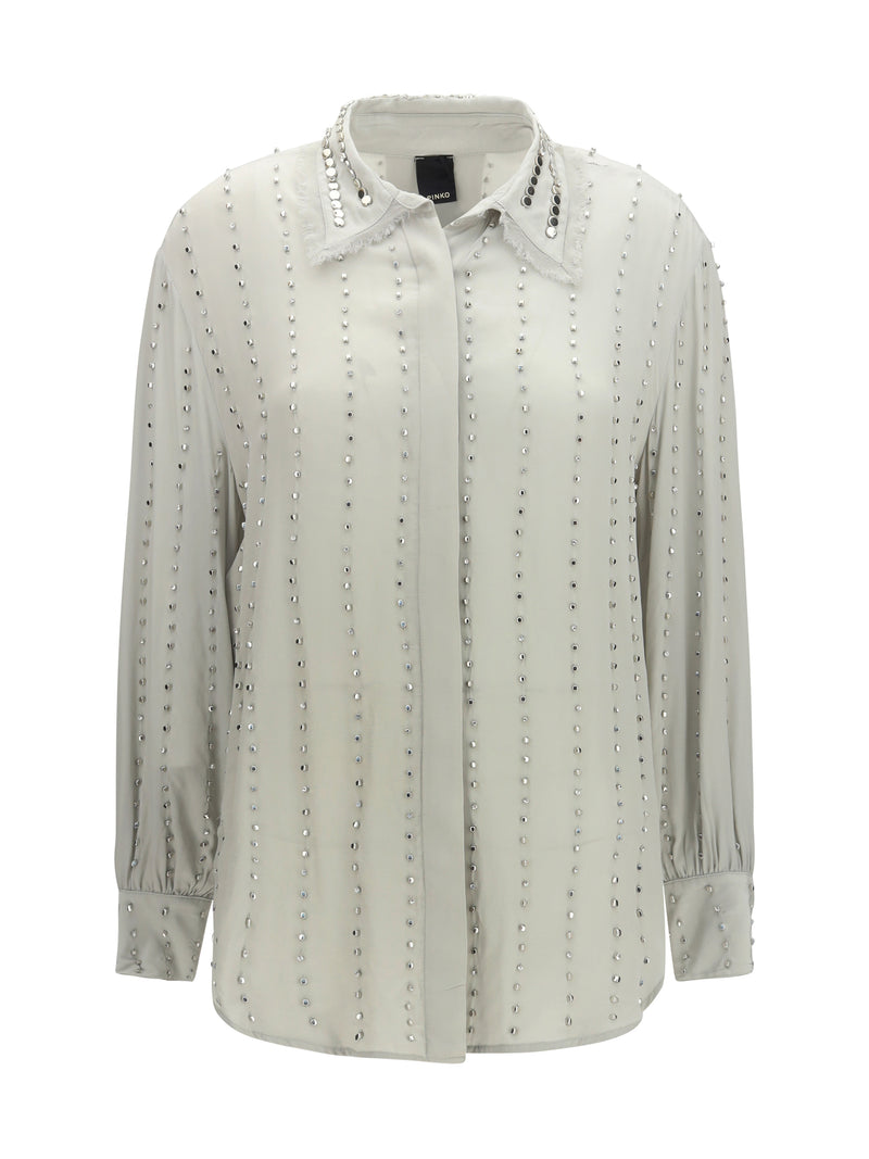Pinko Pinko Caitlin Shirt With Metal Elements Grey Women - World Class Fashion