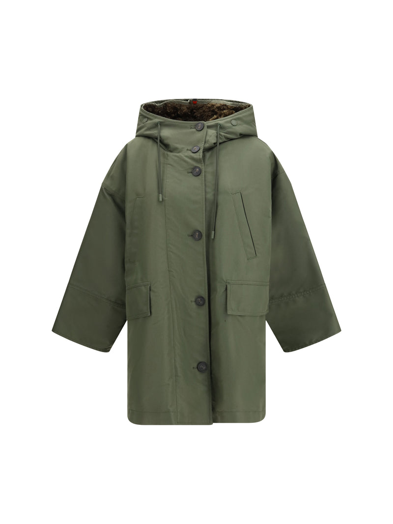 Max Mara Weekend Max Mara Weekend Water-repellent Canvas Midi Parka Verde Khaki - World Class Fashion