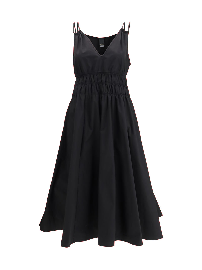 Pinko Pinko Shirred V-neck Dress Nero Limousine - World Class Fashion