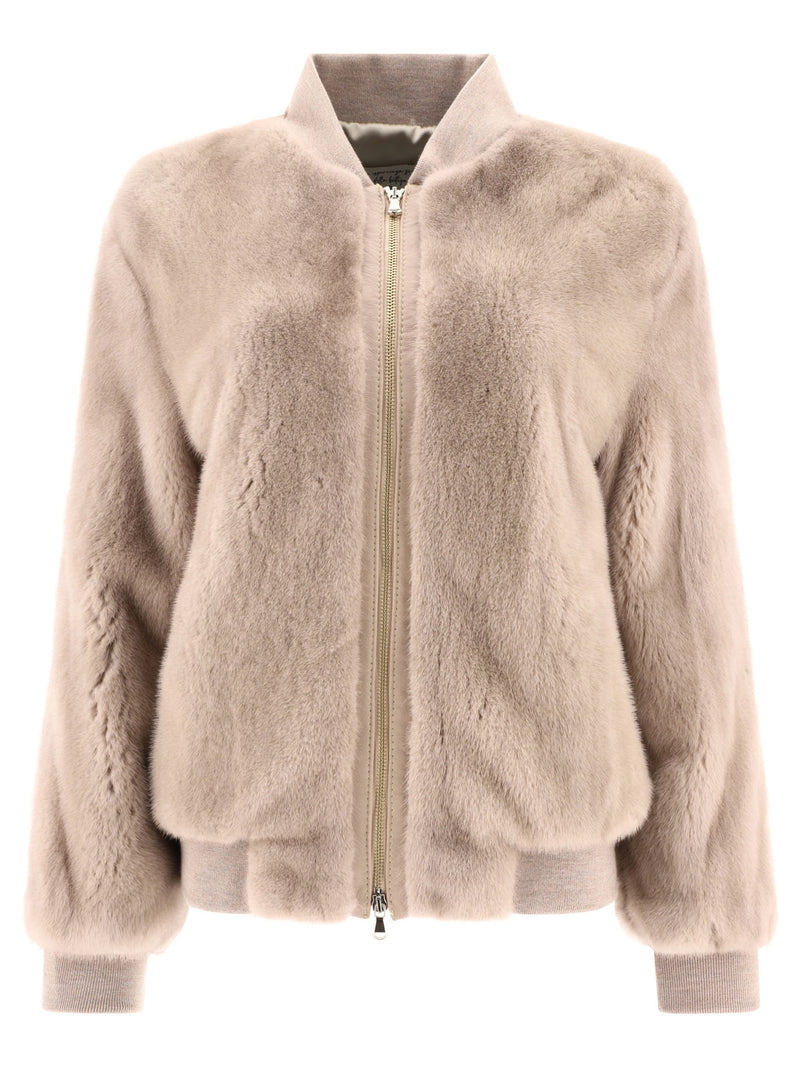 Giovi Chaqueta Bomber de Piel de Visón Giovi para Mujer Beige - World Class Fashion