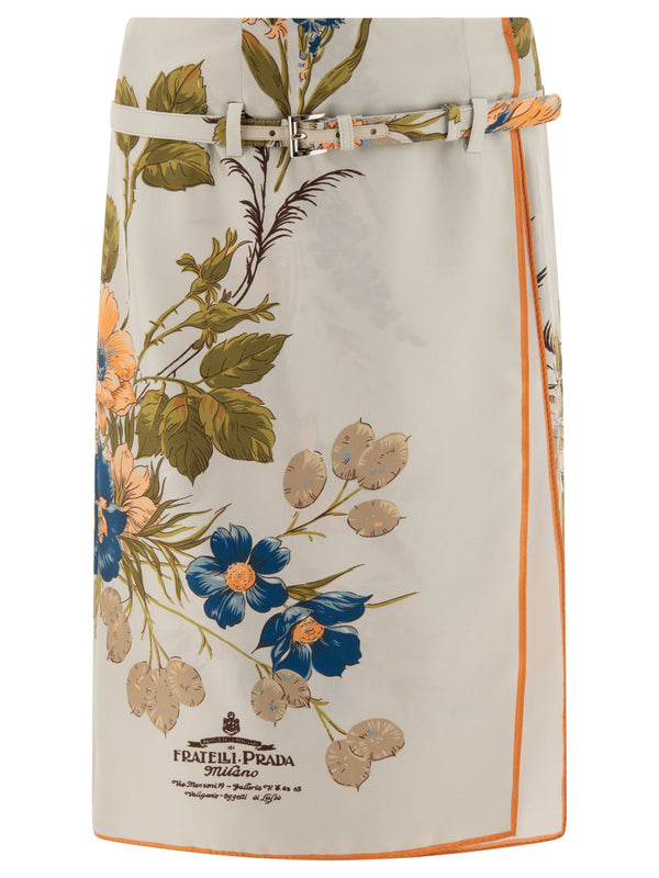Prada Printed Silk Twill Skirt
