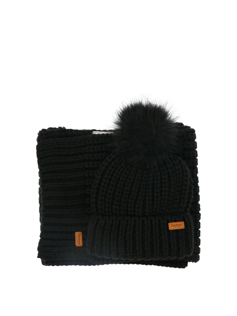 Barbour Barbour Saltburn Beanie and Scarf Set Black - World Class Fashion