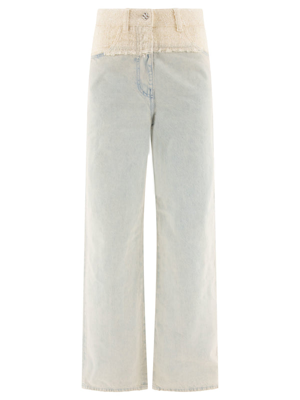 Givenchy Oversized Denim And Tweed Mixed Jeans With 4g Detail