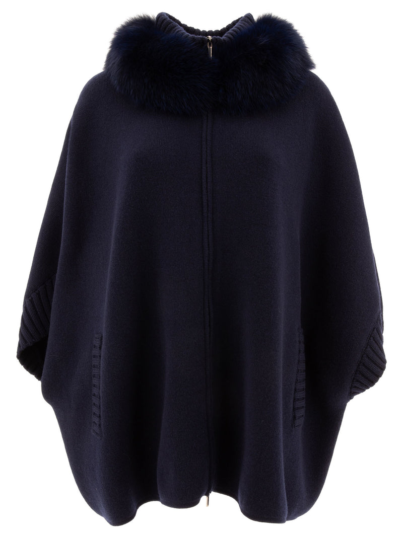 Giovi Poncho de Lana y Cachemir Giovi Azul para Mujer - World Class Fashion