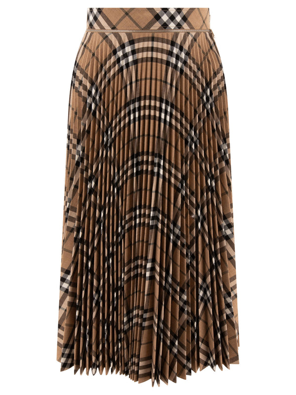 Burberry Wool Blend Pleated Check Skirt
