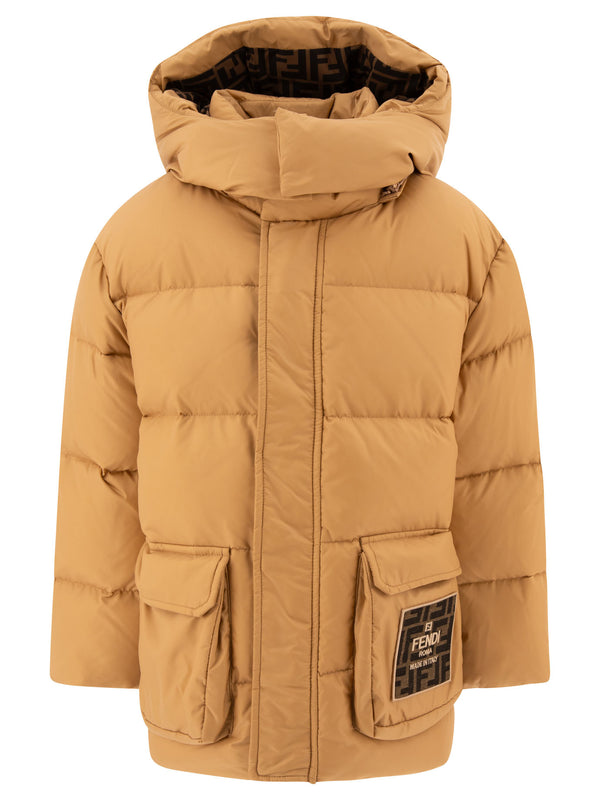 Fendi Kids Down Jacket With Patch Logo